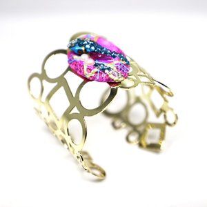 Pink Agate Bangle - Amethyst, Gold Plated 24K.